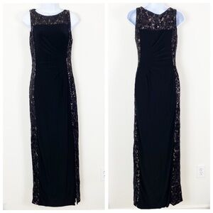 LRL LAUREN RALPH LAUREN Evening Gown Black Sequin Nude Lining Slimming Pleats 4